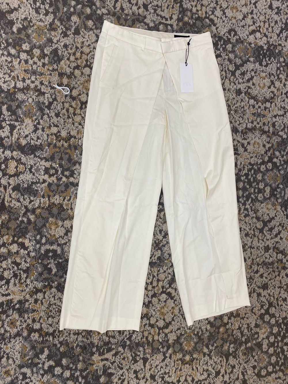 Cream Wide-Leg Dress Pants
